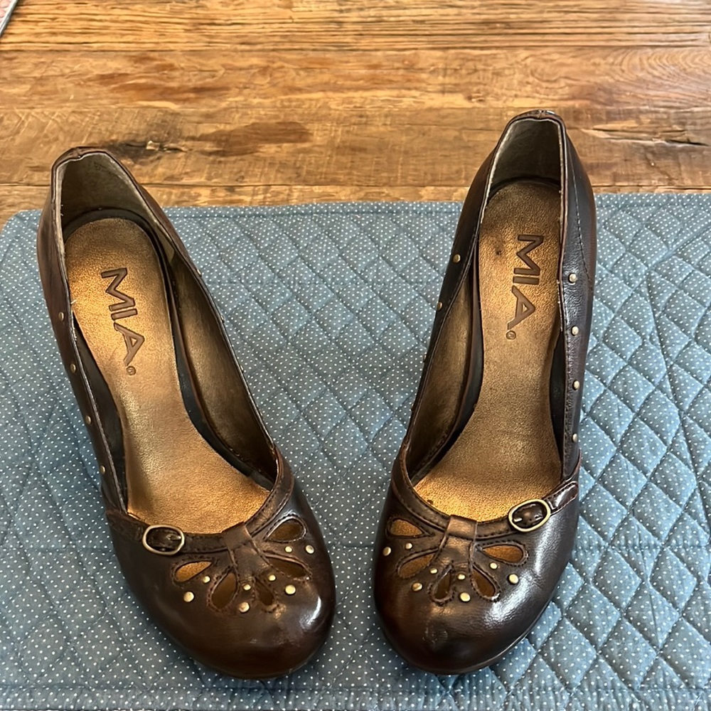 MIA Brown Studded Leather Heels